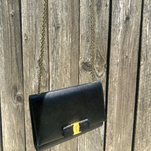 Salvatore Ferragamo Black Leather Chain Bag